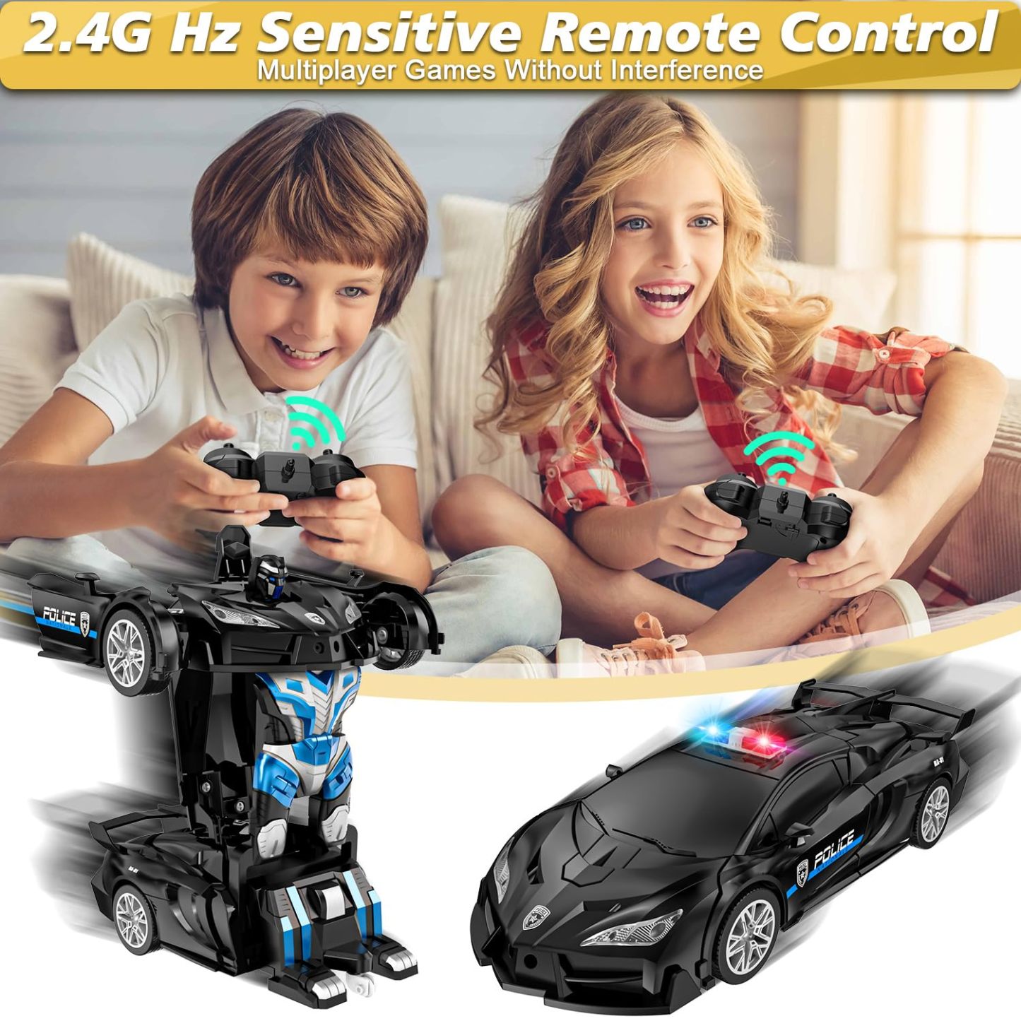 BUY 2 20% OFF Remote Control Car with One Button Transformation, RC Cars Transforming into Robot, 2.4Ghz 360 Degree Rotation Police Car with Light, 1:18 Scale Transform Toys for Boys Girls Kids 4-7 8-12 6-8