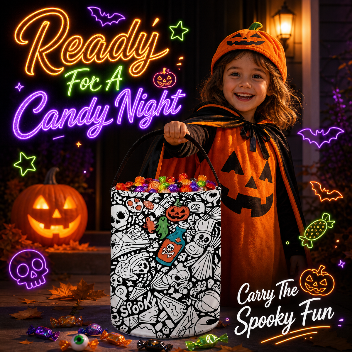 Halloween DIY Coloring Candy Bag (Optional 24-Color Marker Set)  | Color Your Own Trick or Treat Bag, Creative Stress Relief Activity for Kids
