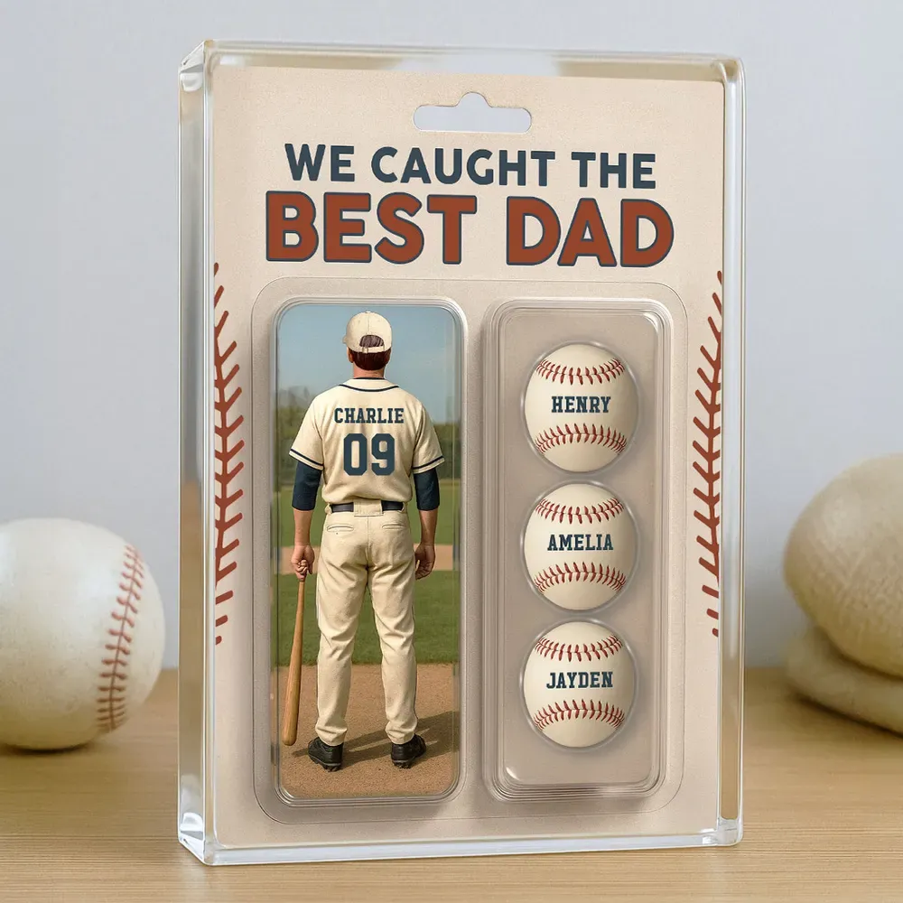 We Caught The Best Dad Grandpa Baseball Lover – Realistic Figure Style Personalized Acrylic Block Plaque