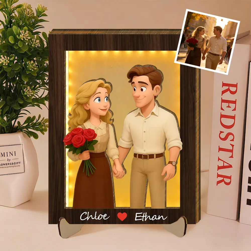 Personalized Wooden Cartoon Light Wall Art, Custom Cartoon Portrait, Wood Home Decor, Night Light Gifts, Valentine's Day Gift