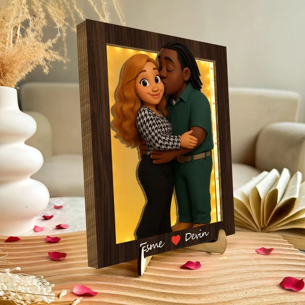Personalized Wooden Cartoon Light Wall Art, Custom Cartoon Portrait, Wood Home Decor, Night Light Gifts, Valentine's Day Gift