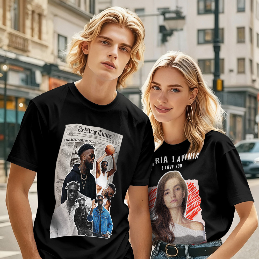 Custom Photo Vintage Tee Shadow Shady Vibes Personalized Name T-shirt Couple Gift for Valentine's Day