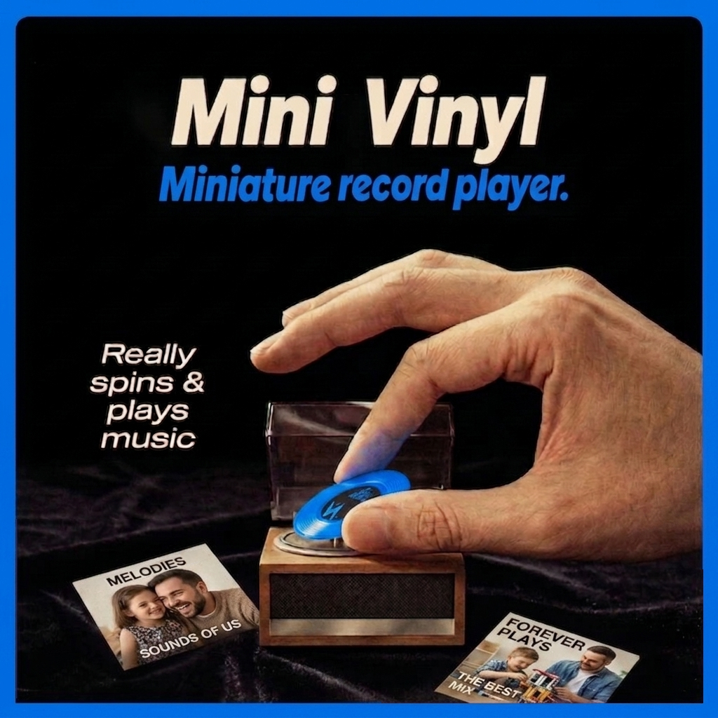 Personalized Mini Vinyl Music Player That Really Spins & Plays Music | Each Vinyl Can Play a Different Song, Custom Photo Album Cover, DIY Vinyl Color Gift for Dad on Father's Day