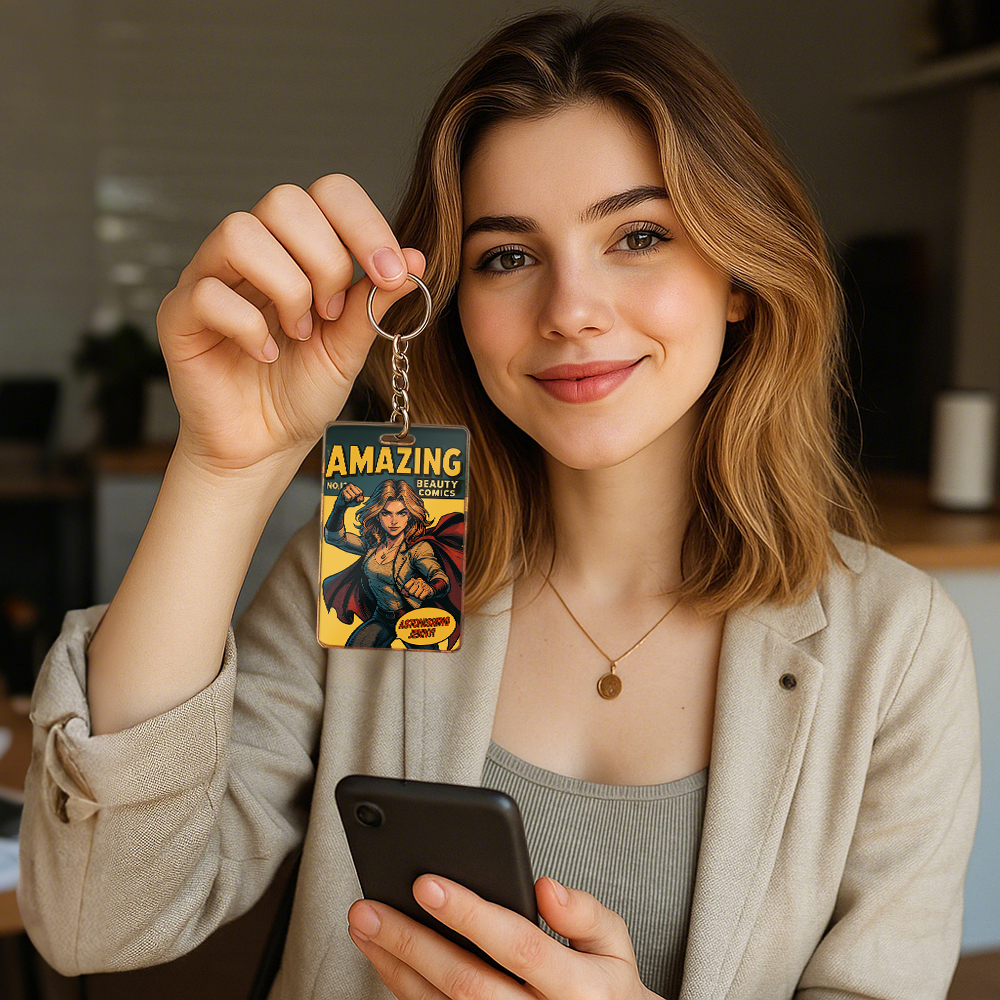 Custom Vintage Retro Comic Book Keychain DIY Hero Style Keychain | Personalized Vintage Retro Comic Key Chain Gift for Friends or Couples