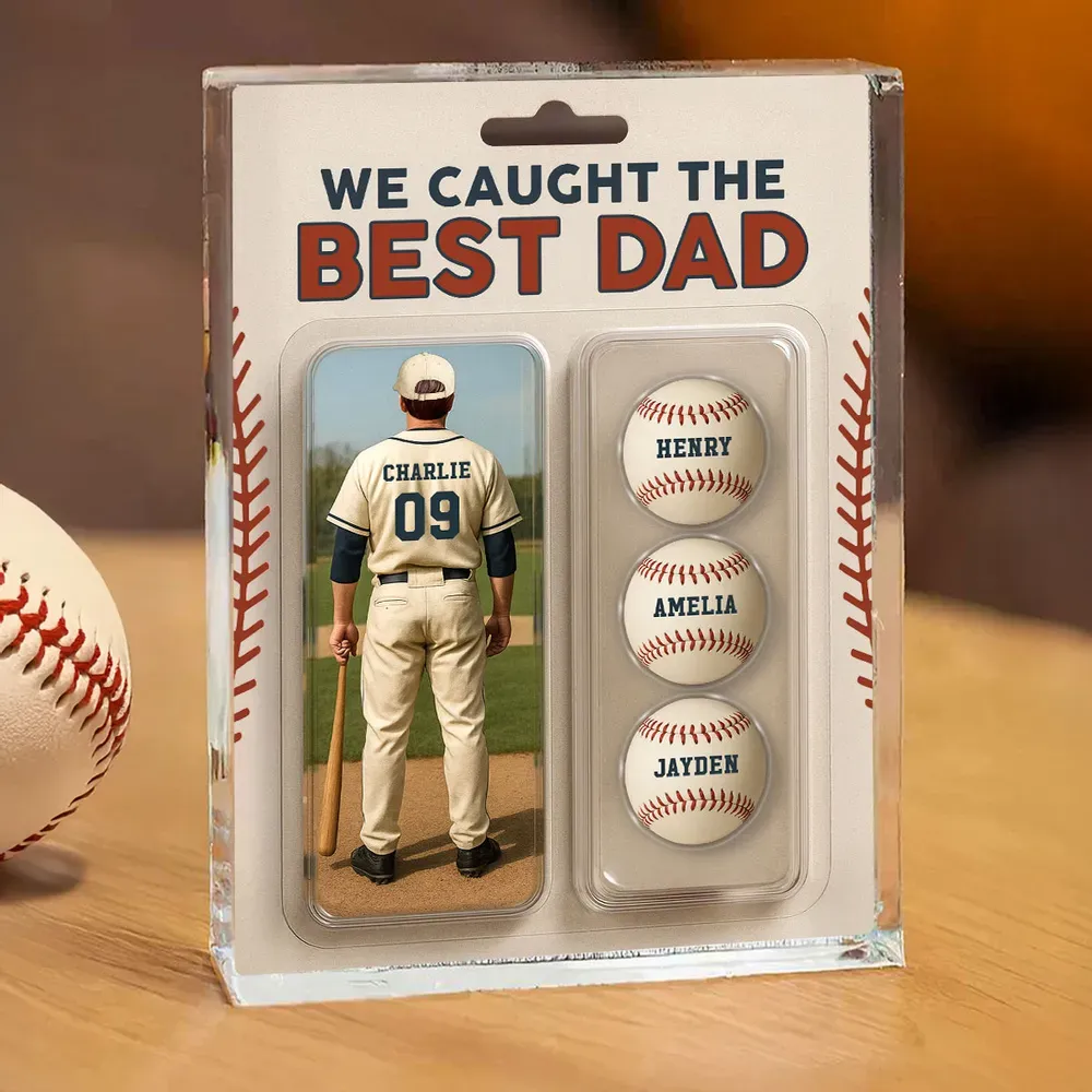 We Caught The Best Dad Grandpa Baseball Lover – Realistic Figure Style Personalized Acrylic Block Plaque