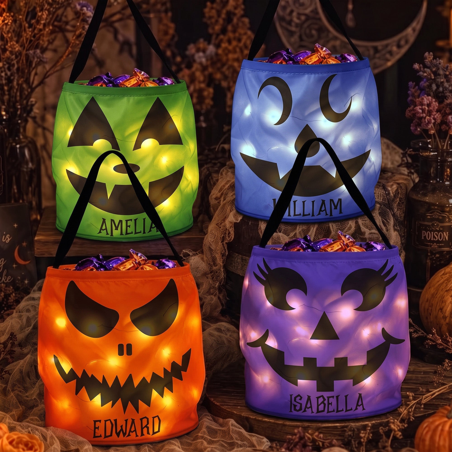 Halloween Candy Bag For Kids Scary Pumpkin Face - Personalized Halloween Basket