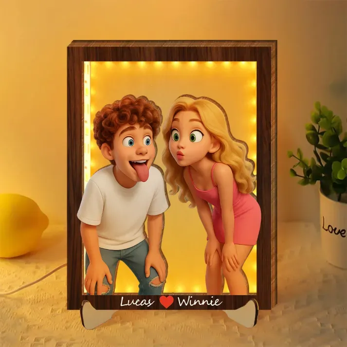 Personalized Wooden Cartoon Light Wall Art, Custom Cartoon Portrait, Wood Home Decor, Night Light Gifts, Valentine's Day Gift