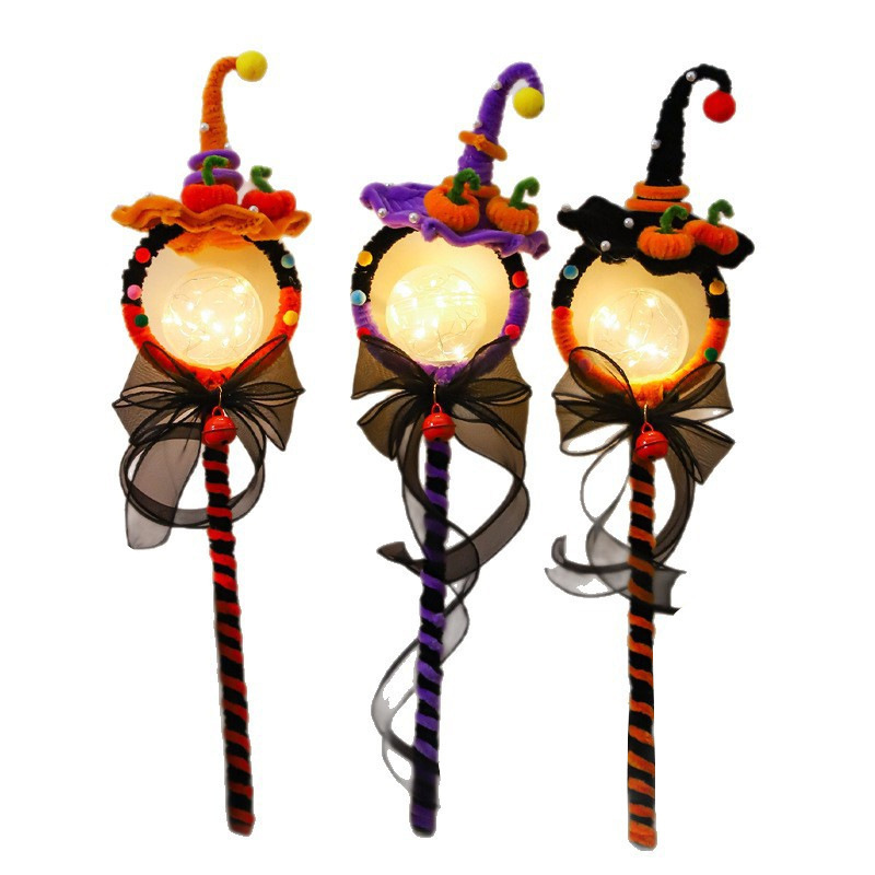 Craft Kit Halloween Decorations Light-Up Magic Wand DIY Kit – 15" Tall Witch Hat & Bat Wing Craft Set with LED Glow, Chenille Stems & Pom-Poms for Party Props & Home Accents