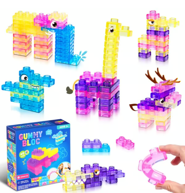GUMMY BLOCK: 40-Piece Montessori Sensory Building Soft Blocks - mysiliconefoodbag