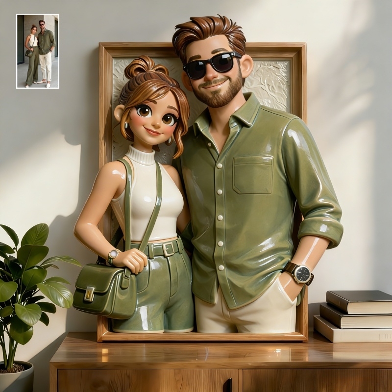 Personalized Pixar-Style Couple Photo Ceramic Frame Custom Cartoon-Inspired Keepsake