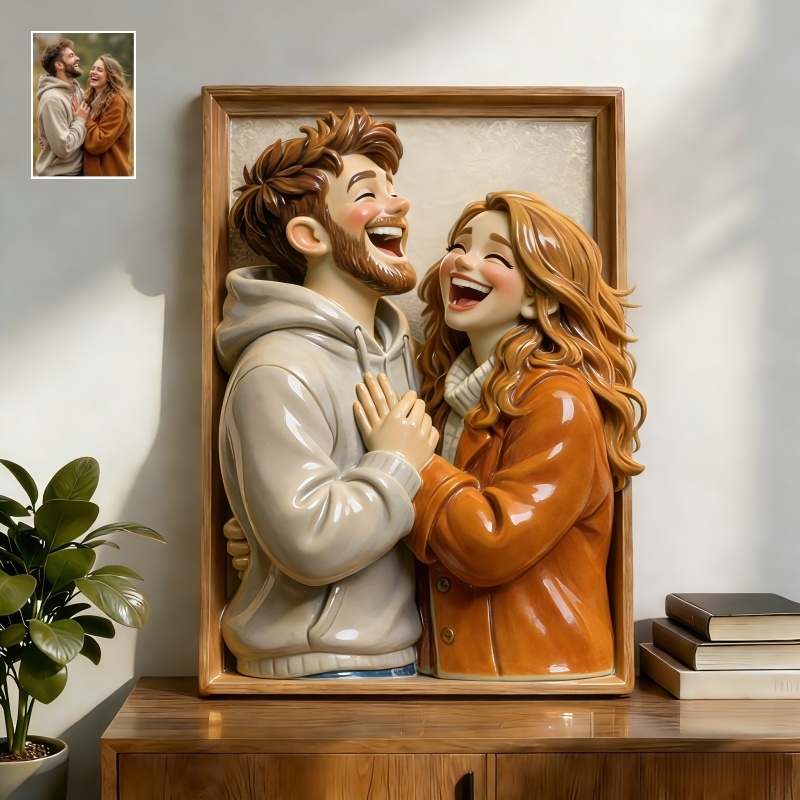 Personalized Pixar-Style Couple Photo Ceramic Frame Custom Cartoon-Inspired Keepsake