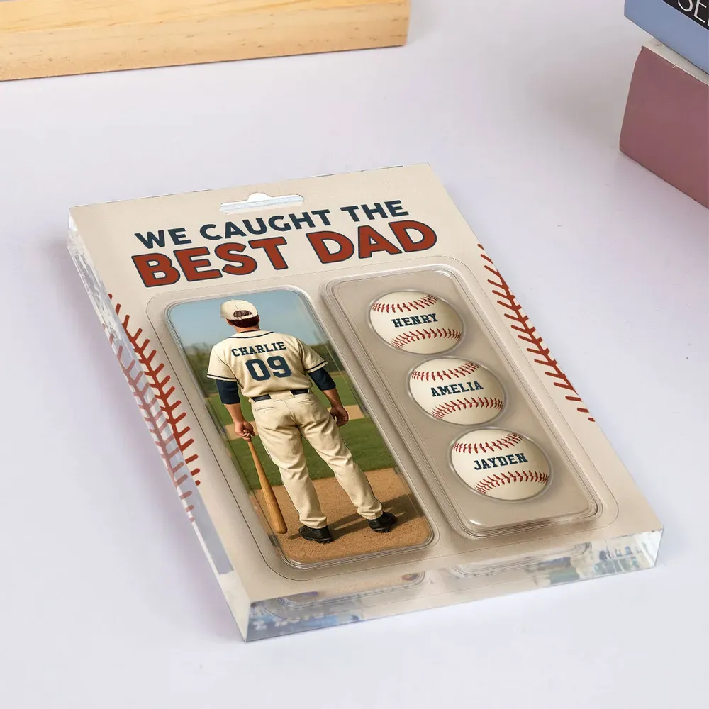 We Caught The Best Dad Grandpa Baseball Lover – Realistic Figure Style Personalized Acrylic Block Plaque