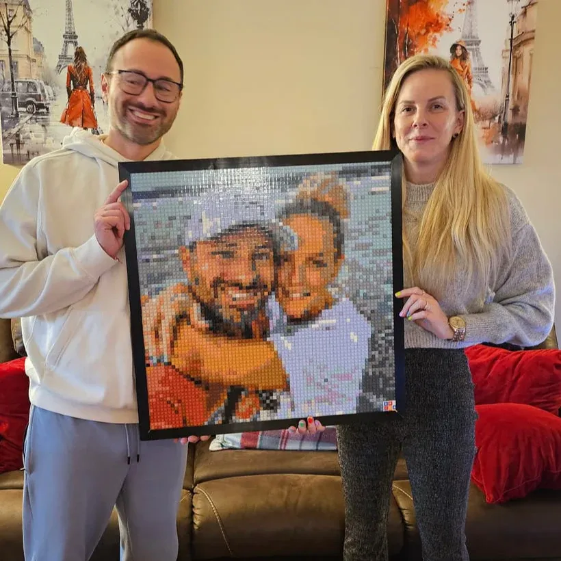 Custom DIY Pixel Brick Painting 16in Photo Mosaic Personalized Album-Style or Your Own Photo Block Art Gift for Couples, Valentine’s Day Custom Portrait