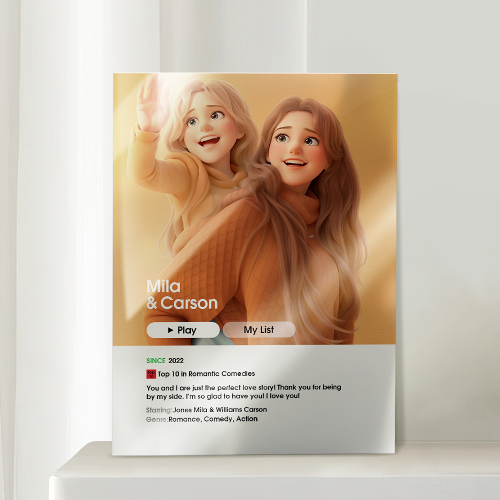 Gifts for Her Custom Cartoon from Your Photo Love Movie Poster Plaque