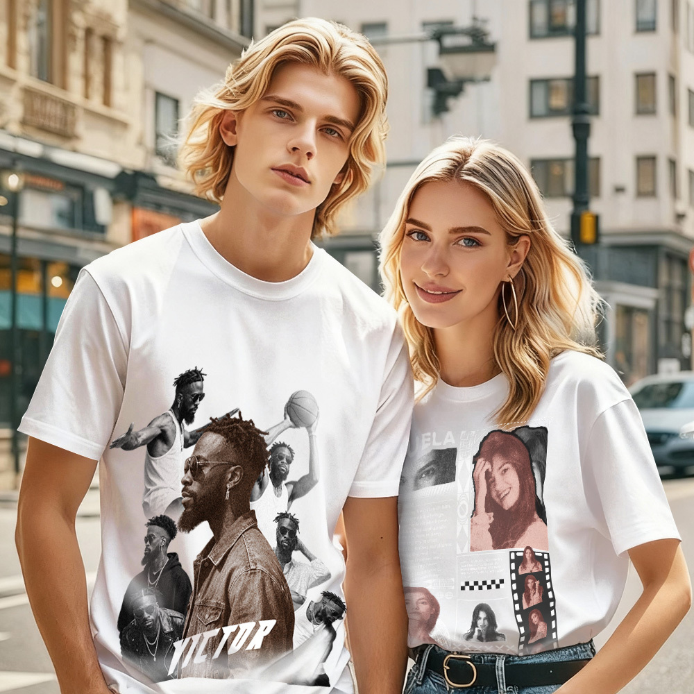 Custom Photo Vintage Tee Rap Star Slim-Style Shady Vibes Personalized Name T-shirt Couple Gifts Black