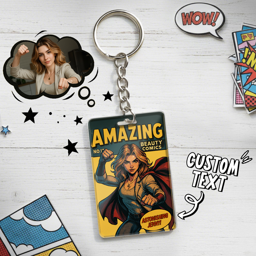 Custom Vintage Retro Comic Book Keychain DIY Hero Style Keychain | Personalized Vintage Retro Comic Key Chain Gift for Friends or Couples