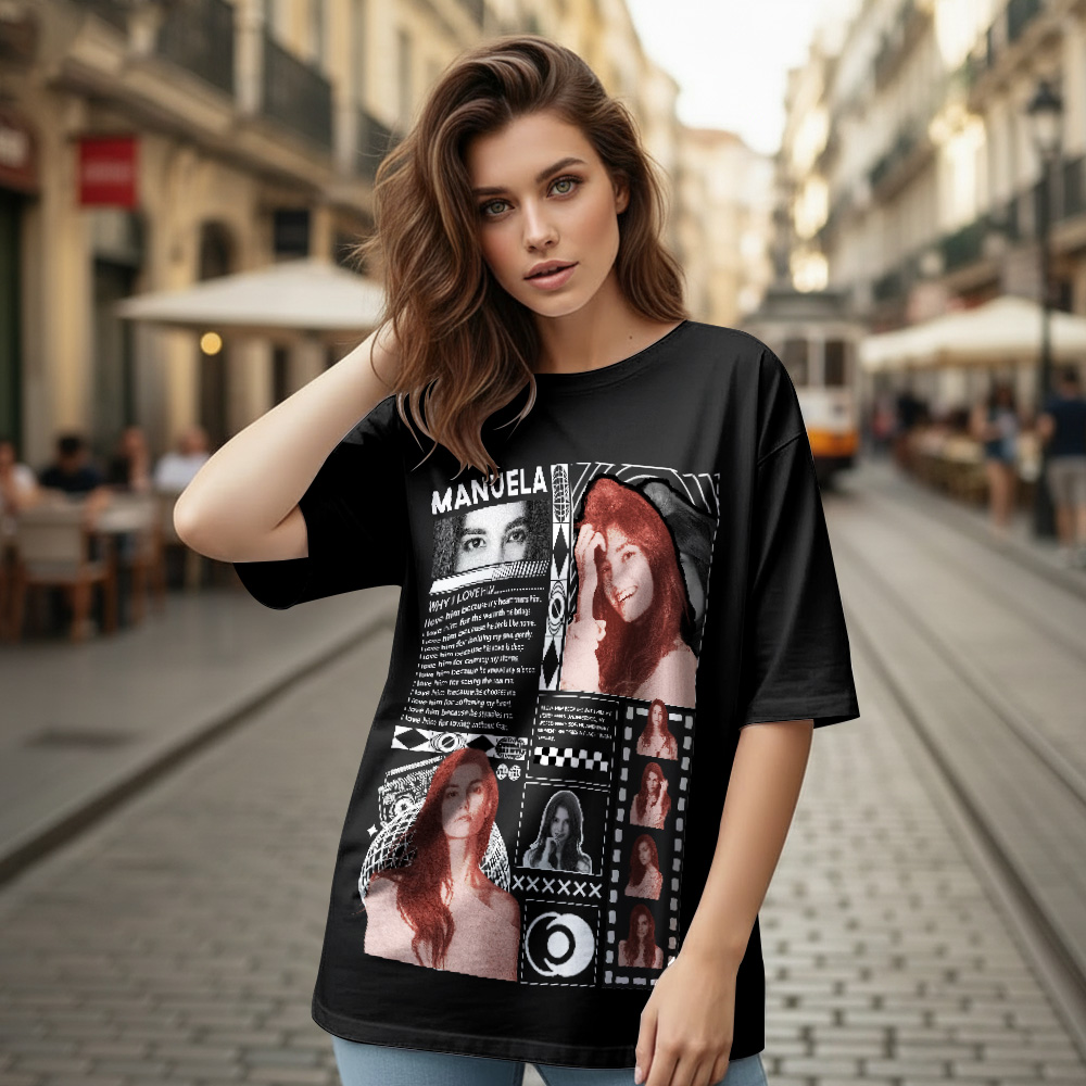 Custom Photo Vintage Tee Rap Star Retro Shady Hip-Hop Style Personalized Name T-shirt Couple Gifts Black