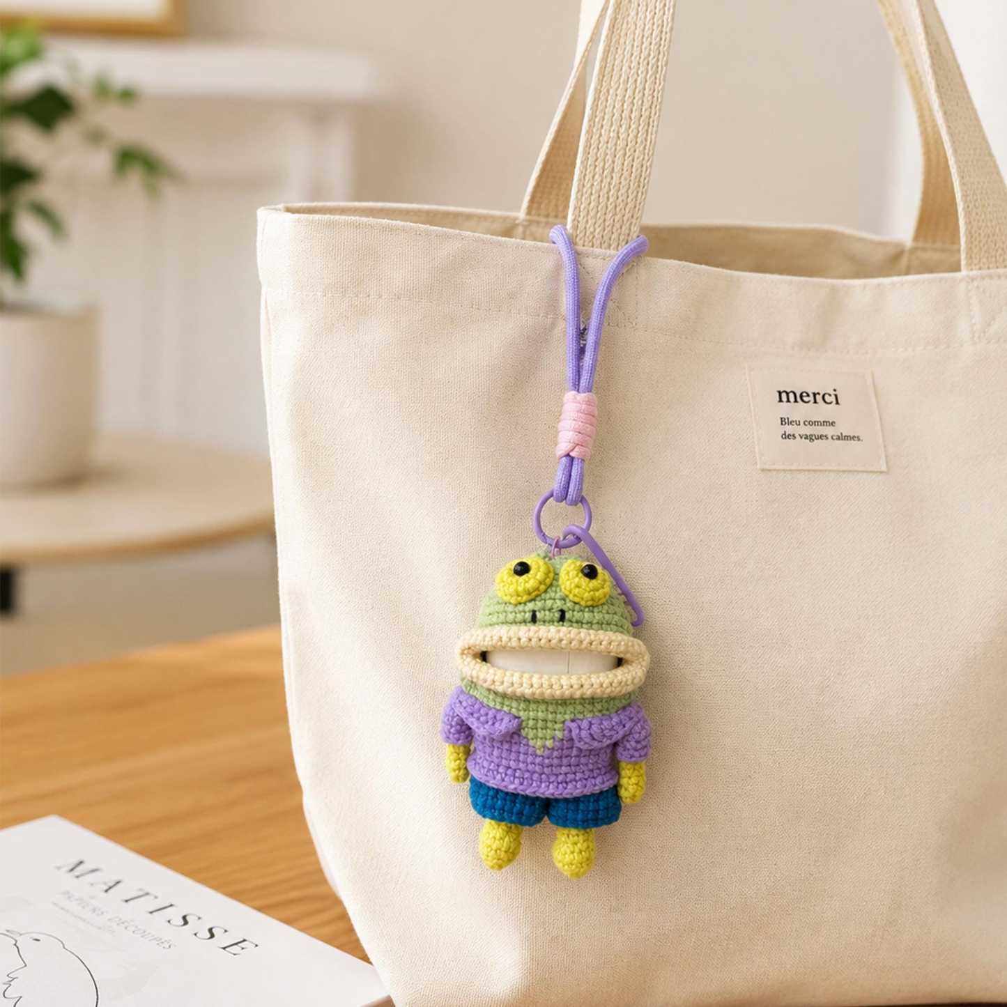 Crochet Big Mouth Pouch AirPods Case Car Key Holder Bag Charm