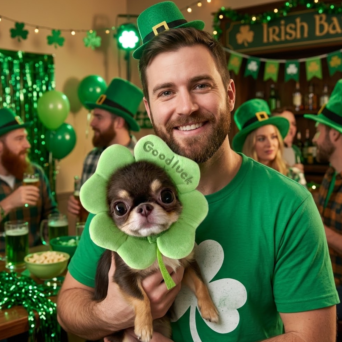Lucky Four-Leaf Clover Pet Headpiece, Cute Good Luck Hair Accessory for Dogs & Cats - mysiliconefoodbag