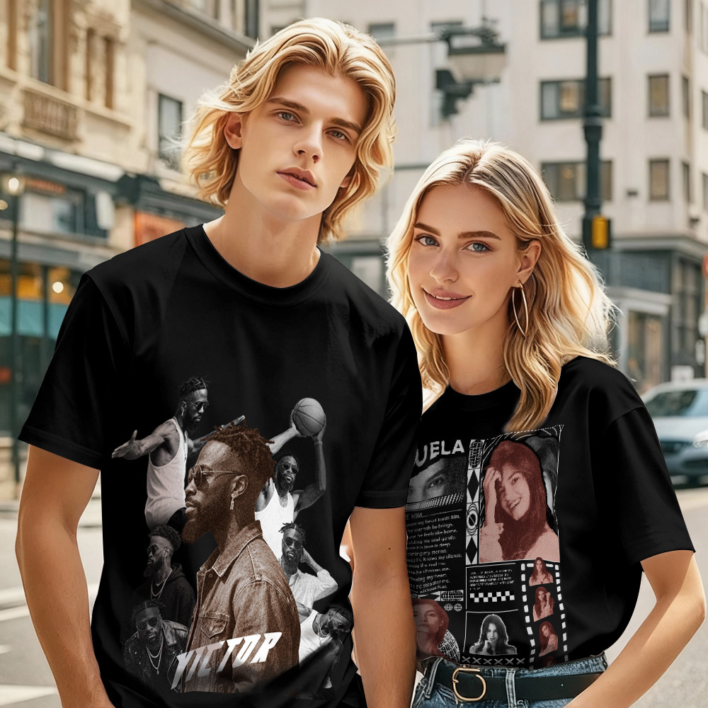 Custom Photo Vintage Tee Rap Star Slim-Style Shady Vibes Personalized Name T-shirt Couple Gifts Black