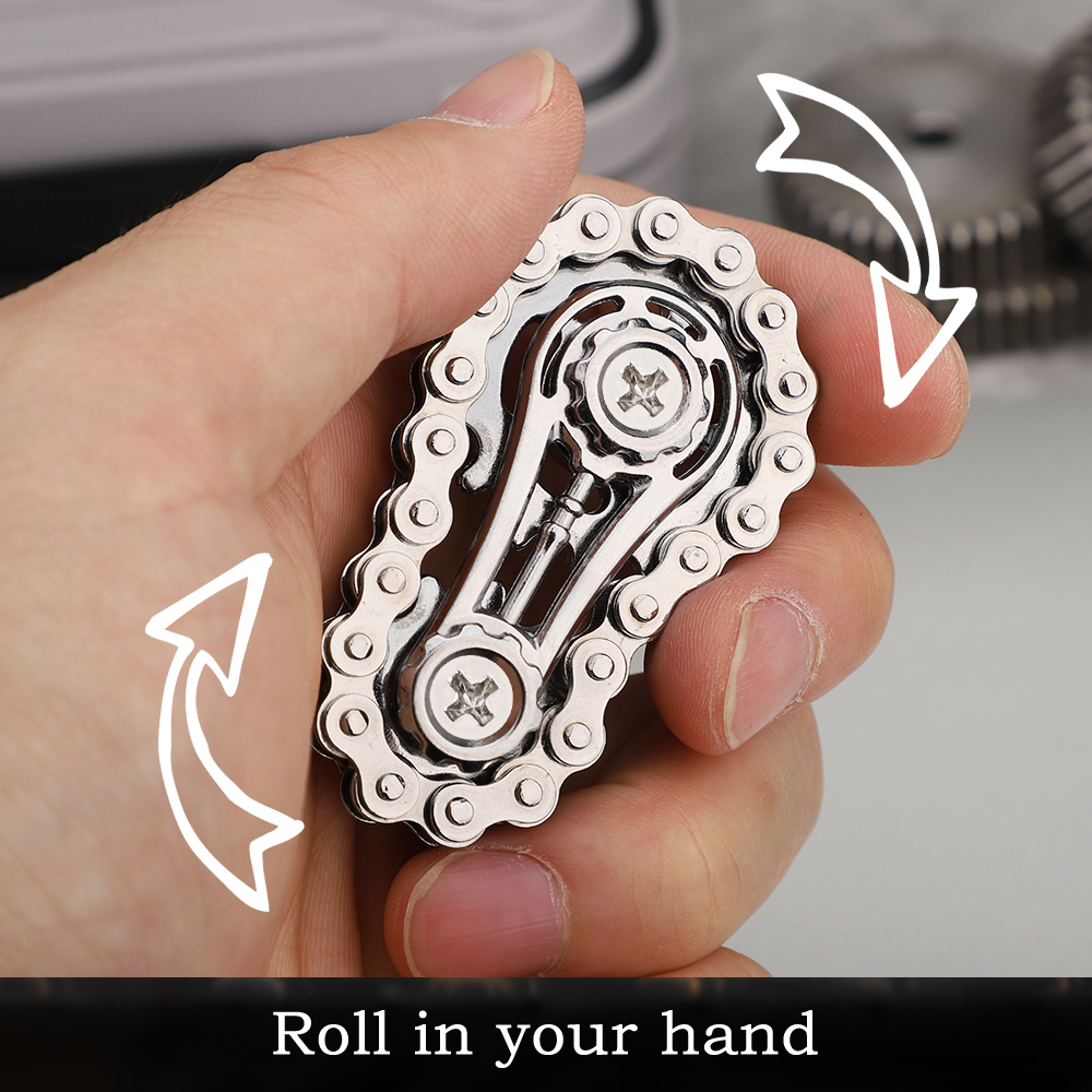 Cool Sprockets Fidget Chain Hand Roller, Assemble Fidget Spinner Ring Toys for Kids Adults, Metal Handheld Sensory Bike Chain Gears Cube, EDC Stress Relief Fidget Toy Kinetic Desk Office Gift