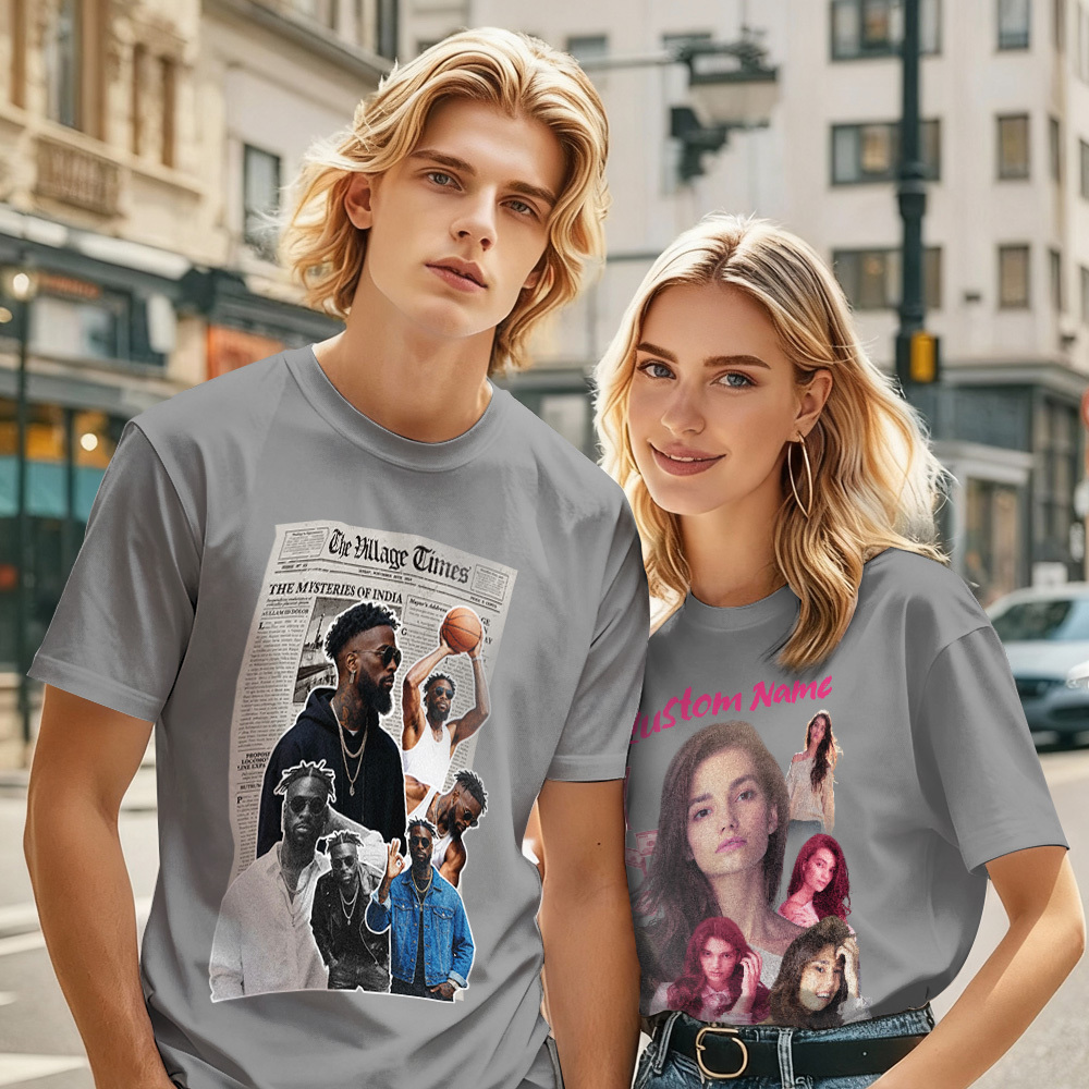 Custom Photo Vintage Tee Shadow Shady Vibes Personalized Name T-shirt Couple Gift for Valentine's Day