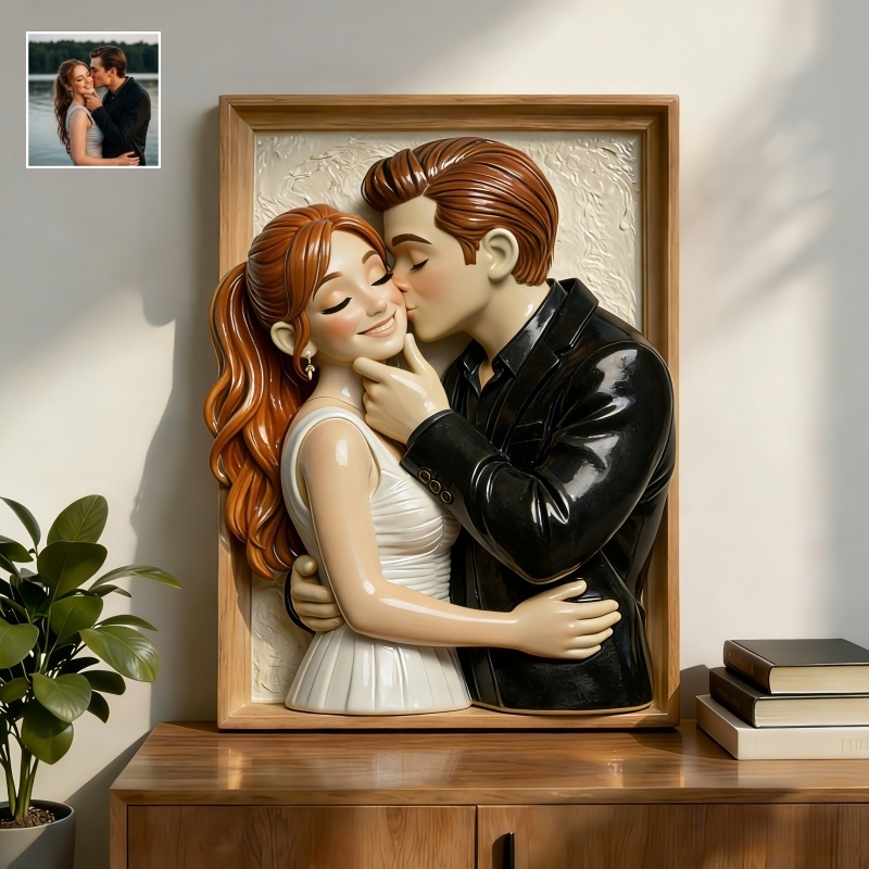 Personalized Pixar-Style Couple Photo Ceramic Frame Custom Cartoon-Inspired Keepsake