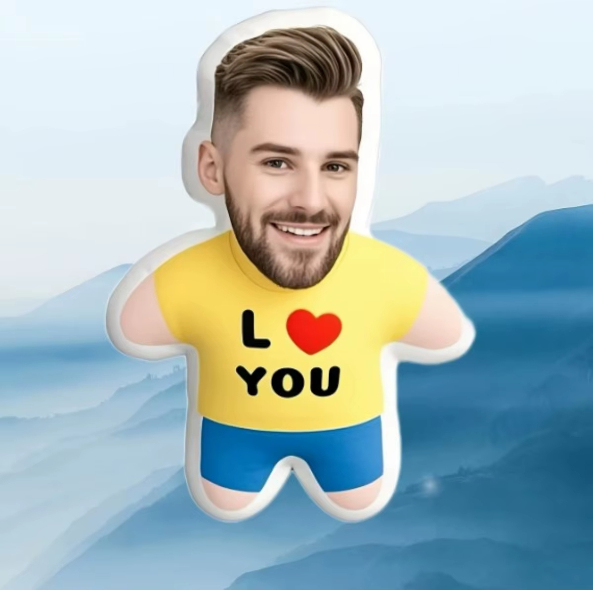 Customized "I Love You" Face Portrait Pillow, Double-Sided Printed Throw Pillow, Ideal Gift For Him On Anniversary