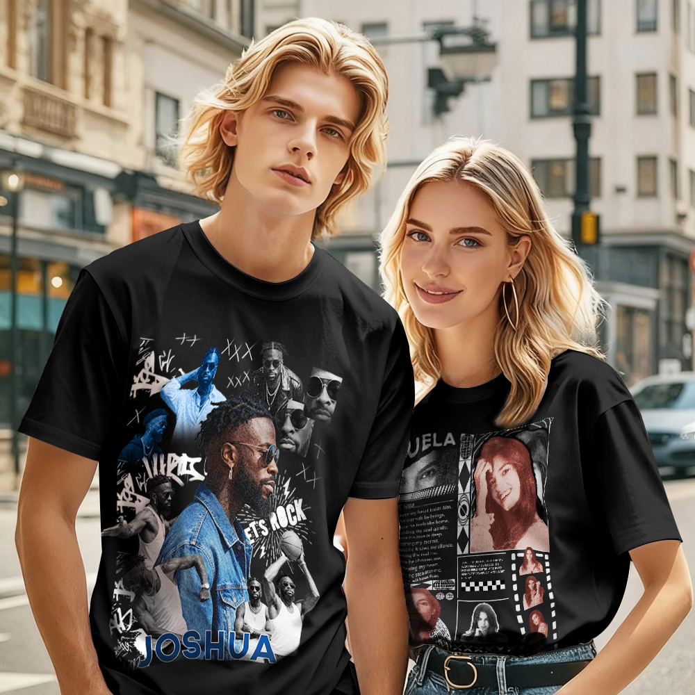Custom Photo Vintage Tee Rap Star Slim-Style Shady Vibes Personalized Name T-shirt Couple Gifts Black