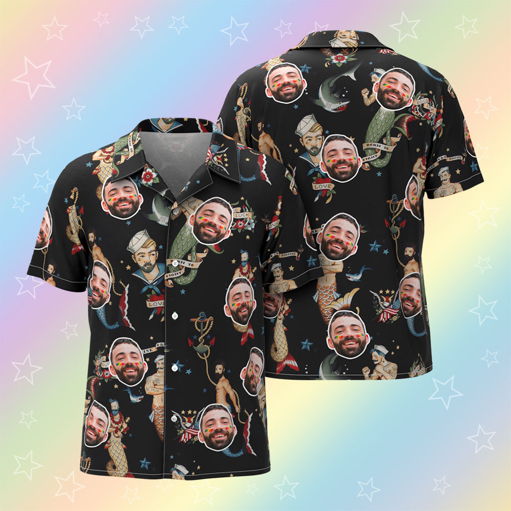 Custom Men's Mermaid Hawaiian Shirt Pride Month From Size S to 5XL with Comfortable Butterfly Mesh Fabric Material For LGBTQ