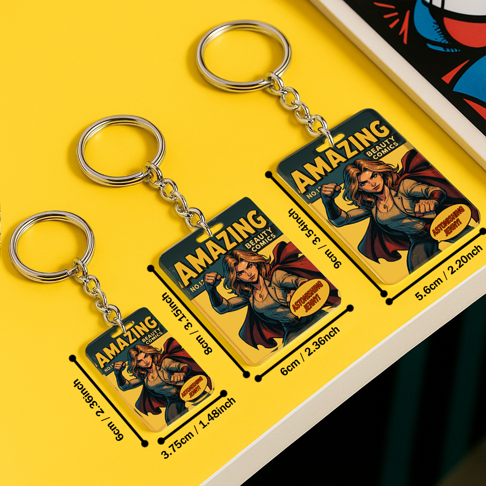 Custom Vintage Retro Comic Book Keychain DIY Hero Style Keychain | Personalized Vintage Retro Comic Key Chain Gift for Friends or Couples