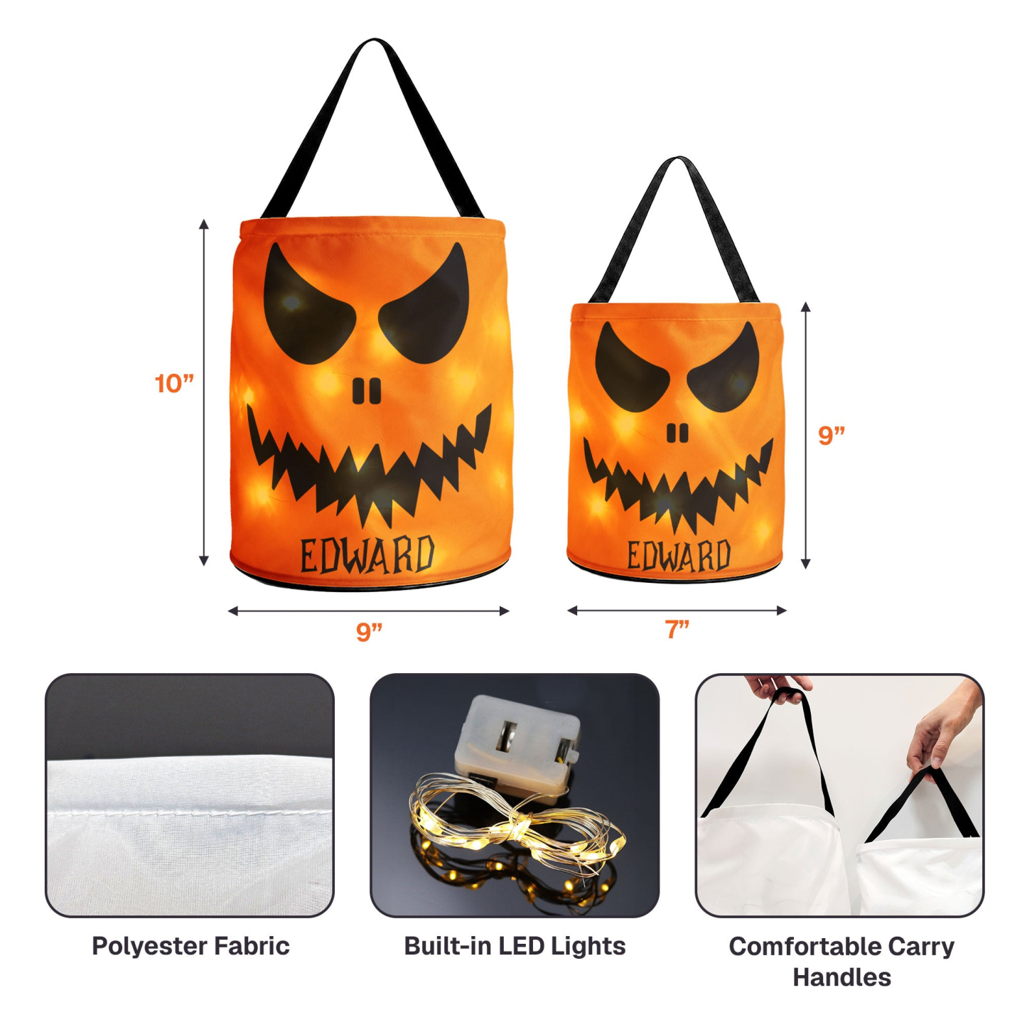 Halloween Candy Bag For Kids Scary Pumpkin Face - Personalized Halloween Basket