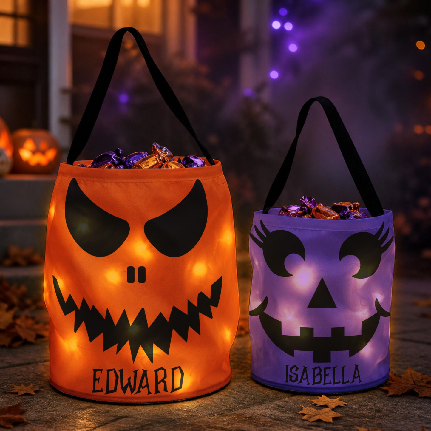 Halloween Candy Bag For Kids Scary Pumpkin Face - Personalized Halloween Basket