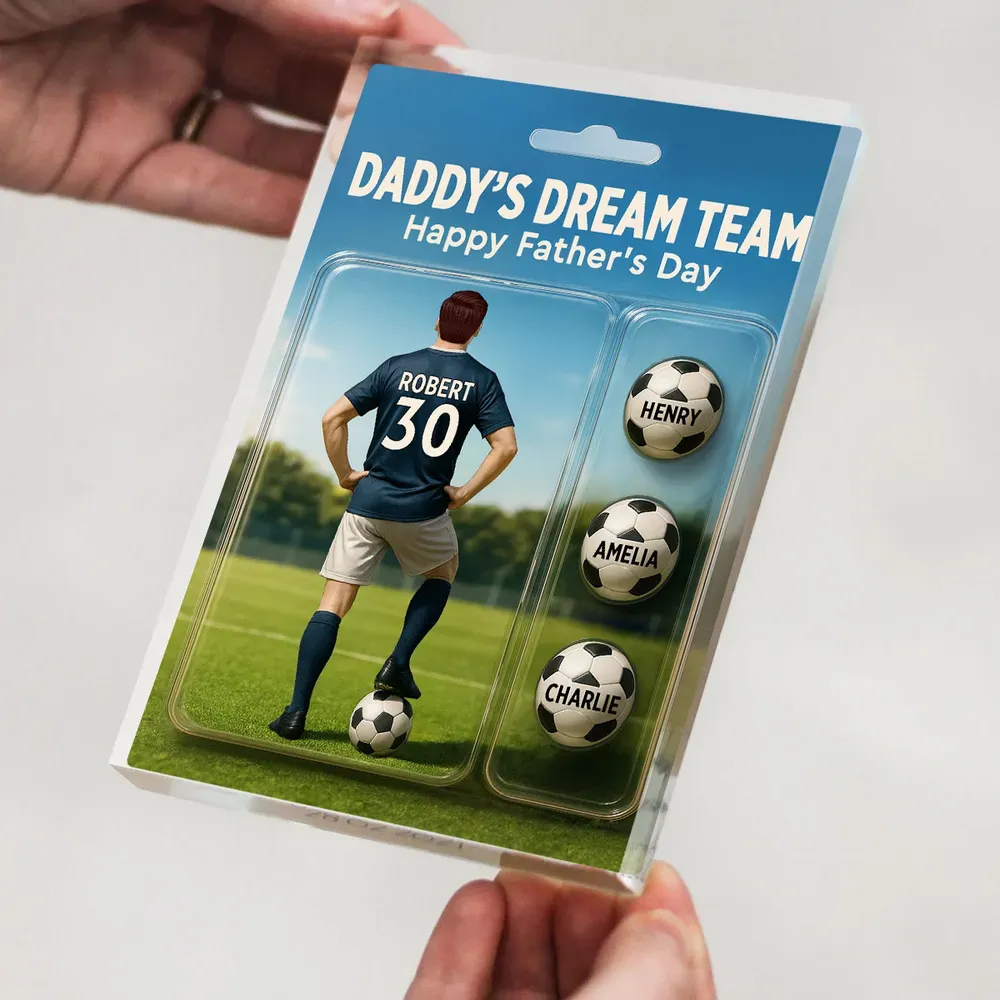 Daddy's Dream Team – Custom Soccer-Themed Personalized Acrylic Block Plaque with Kids' Names, Perfect Father's Day Gift for Dad or Soccer Lover