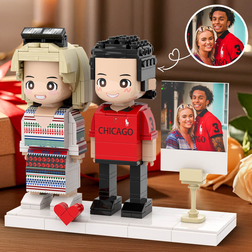 Customized Duddu Couple Brick Figures DIY Universal Interlocking Plastic Toy with Photo Surprise Gifts