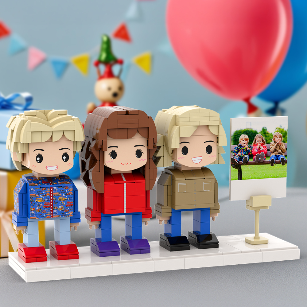 Cute Kids Creative Toy Gift Full Body Customizable 3 People Photo Frame Custom Brick Figures