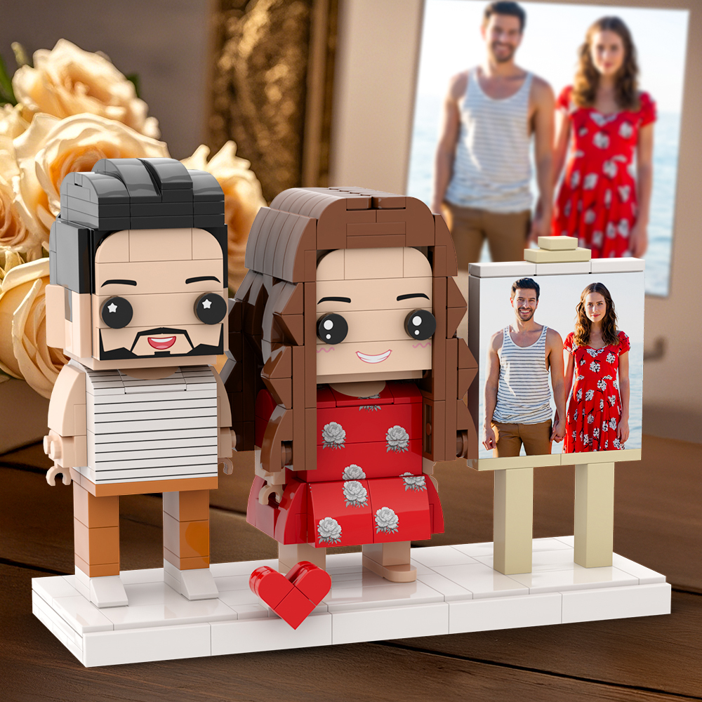 Anniversary Gift for Wife Full Body Customizable 2 People Photo Frame Custom Cute Brick Figures
