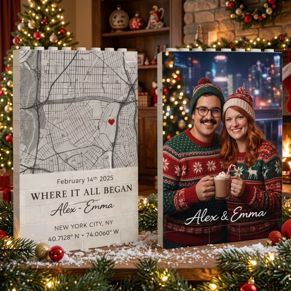 Custom Photo Brick Puzzle Frame - Personalized Christmas Gift for Couples & Family - 