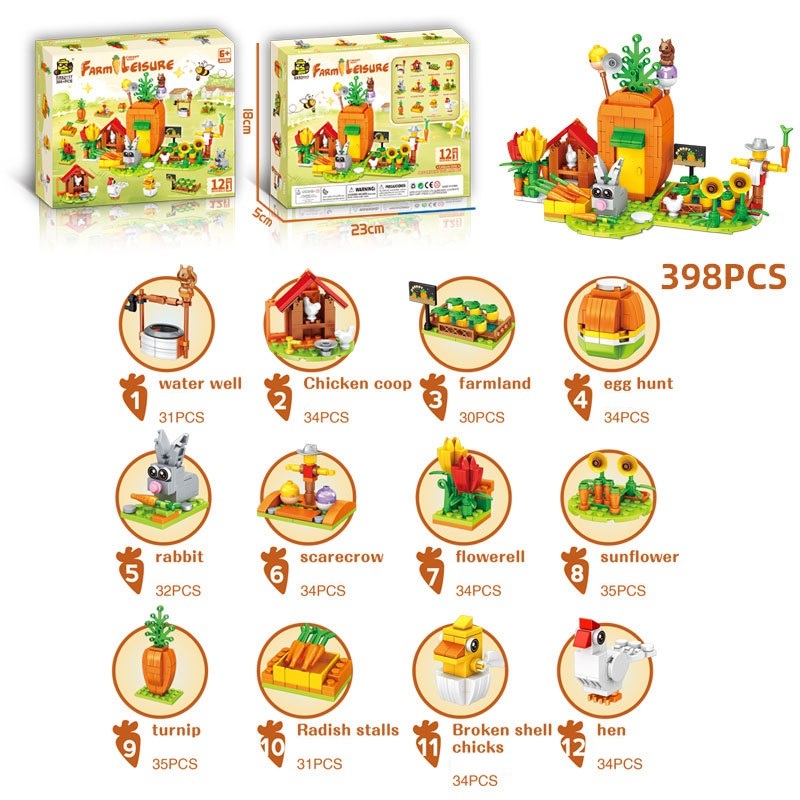 Easter 12 IN 1  Rabbit Animal Toy Building Set Easter Decoration Creative Play Building Toy for Boys Girls
