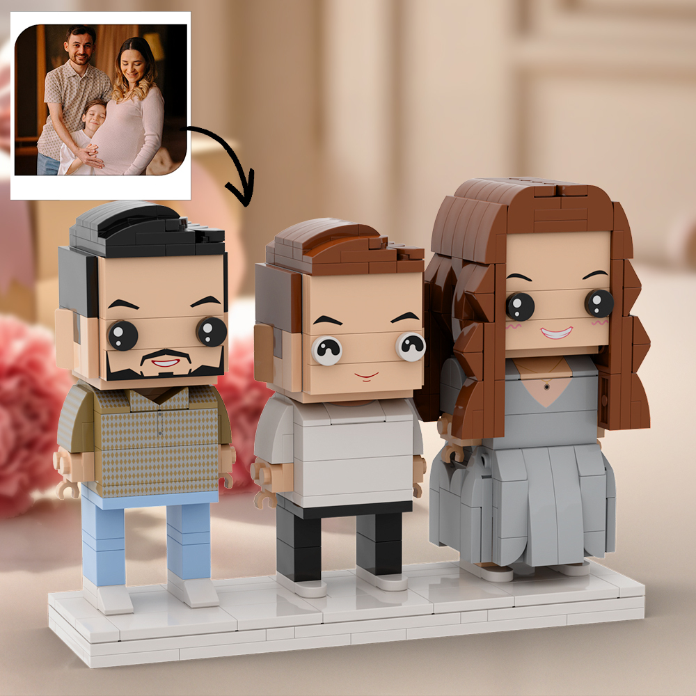Full Body Customizable 3 People Custom Brick Figures Gift for a Family of three
