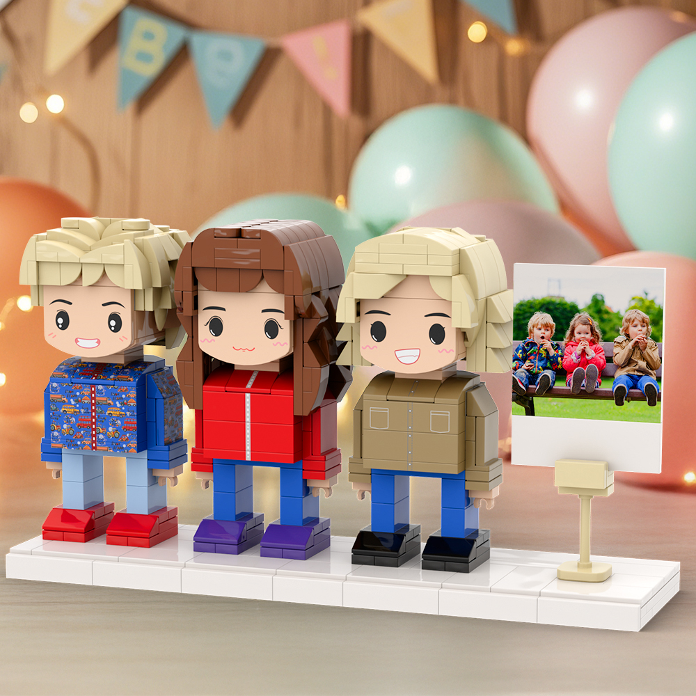 Cute Kids Creative Toy Gift Full Body Customizable 3 People Photo Frame Custom Brick Figures