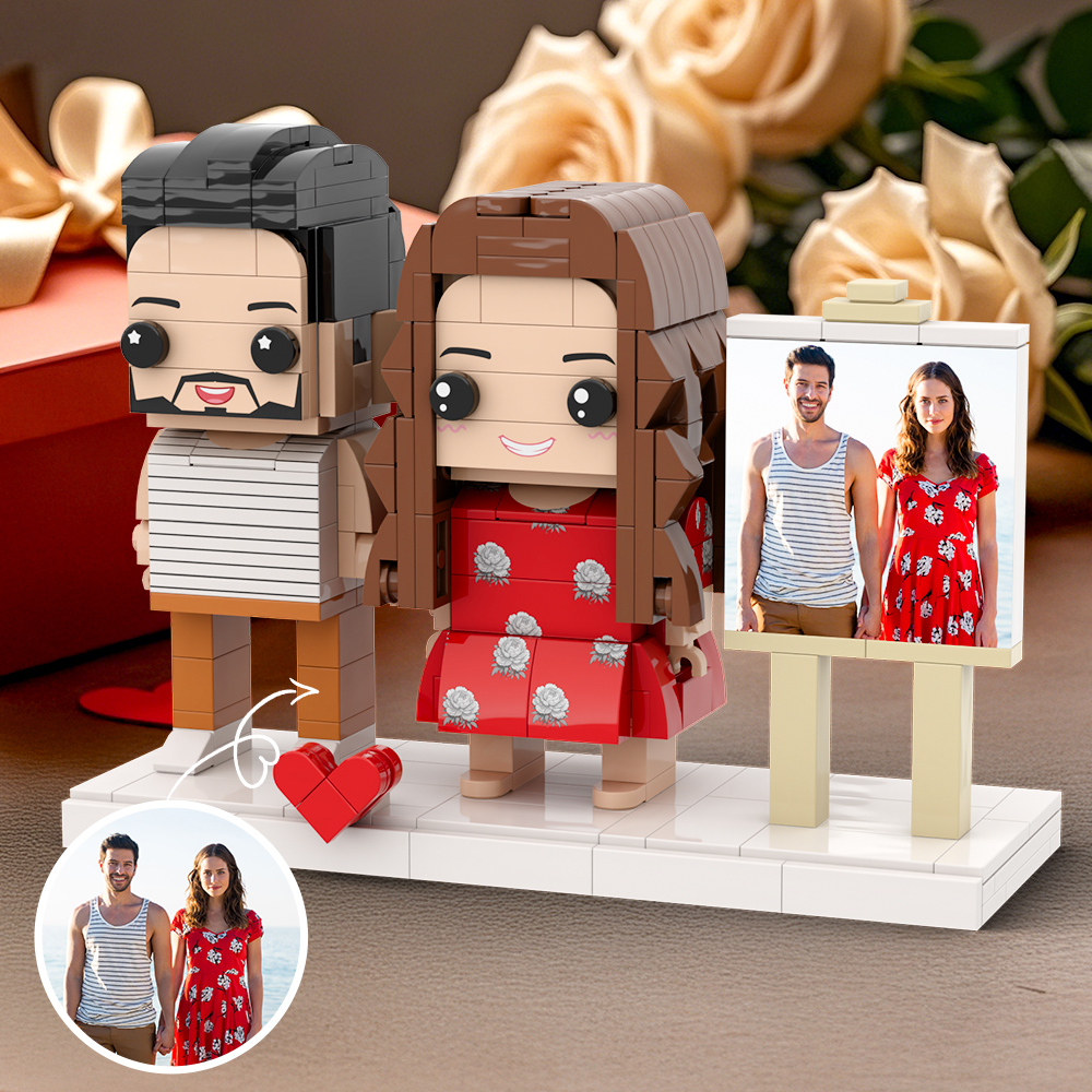 Anniversary Gift for Wife Full Body Customizable 2 People Photo Frame Custom Cute Brick Figures