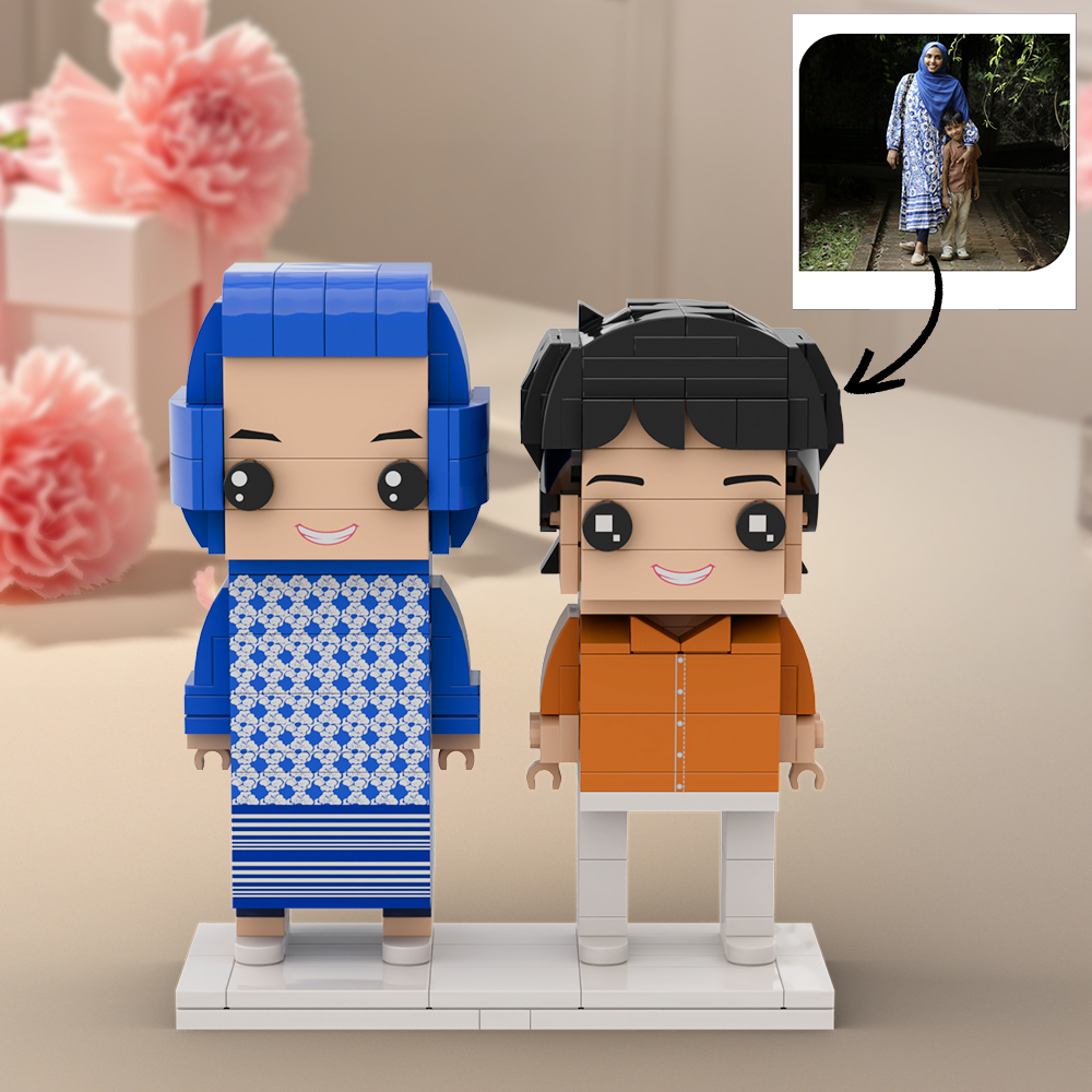 Customizable 2 People Mother and Son Full Body Custom Brick Figures