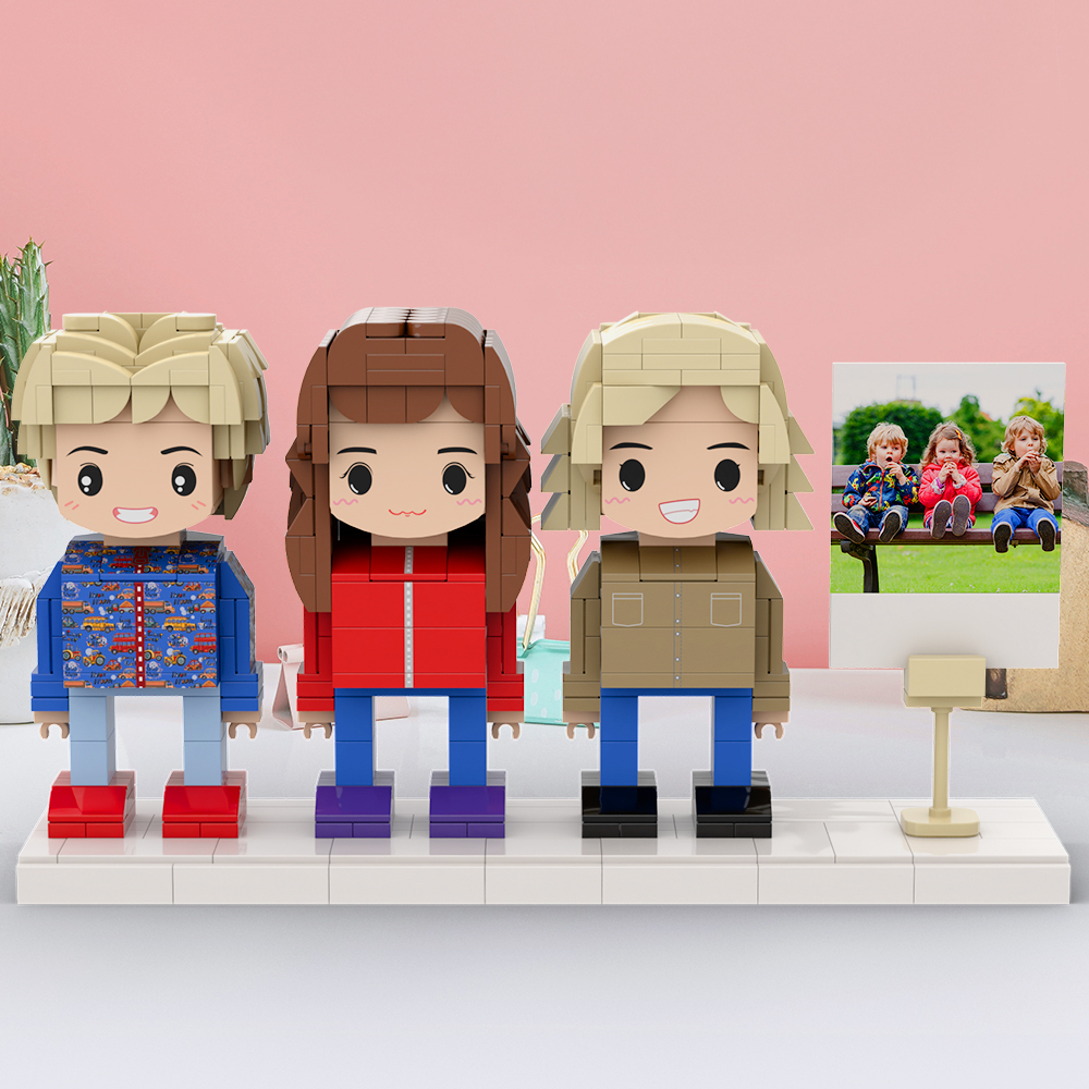 Cute Kids Creative Toy Gift Full Body Customizable 3 People Photo Frame Custom Brick Figures