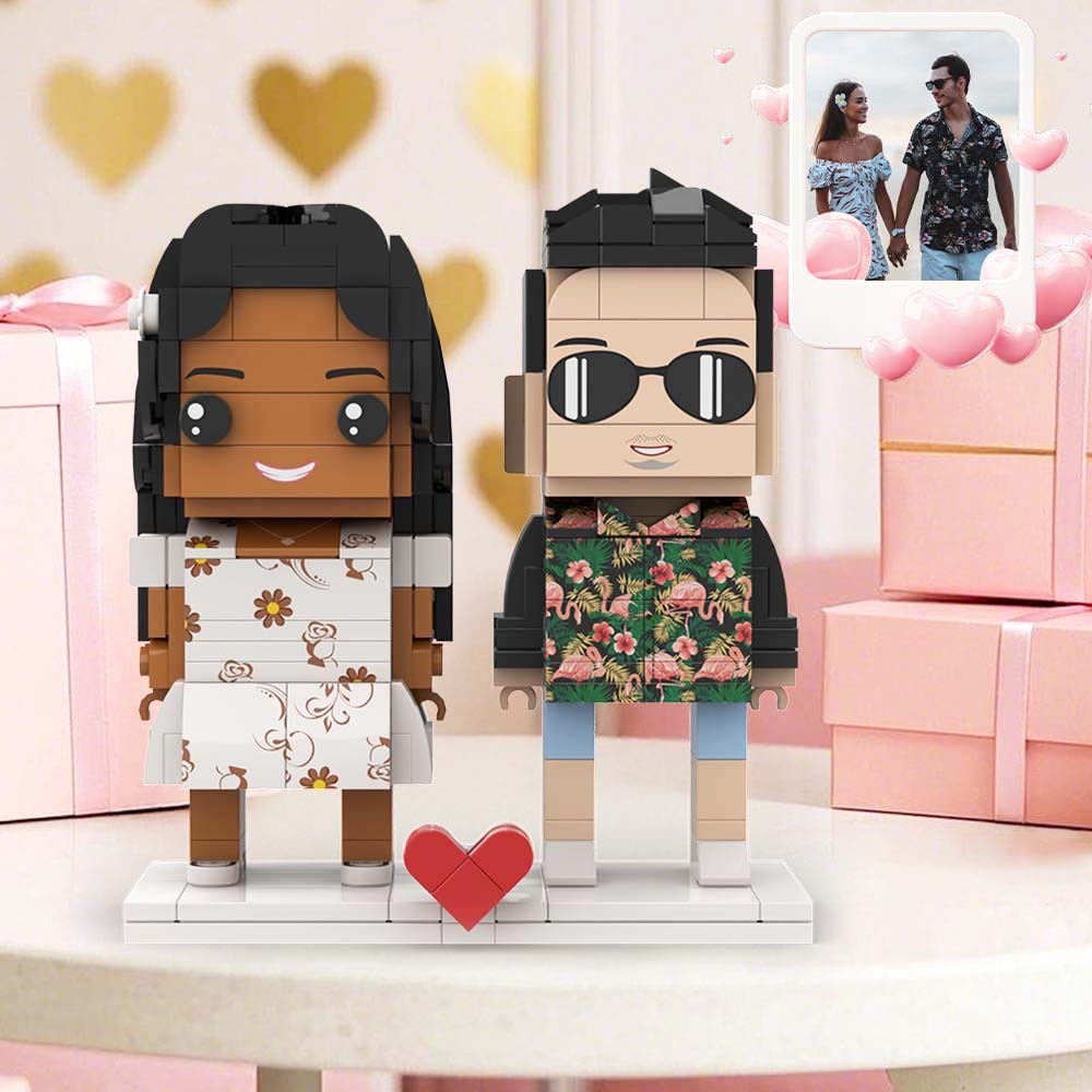 Customizable Fully Body 2 People Custom Brick Figures Hawaii Shirt Suit Brick Me Figures