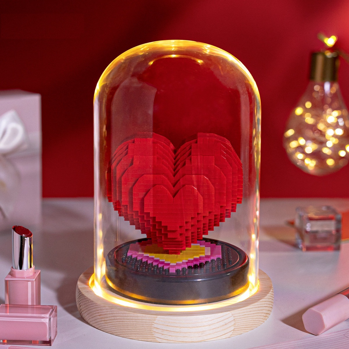 Custom Photo Love Building Block Night Ligh Toy Creative DIY Christmas Gift Assembling With Luminous Glass Cover, Gift For Sisters/Couples/Family