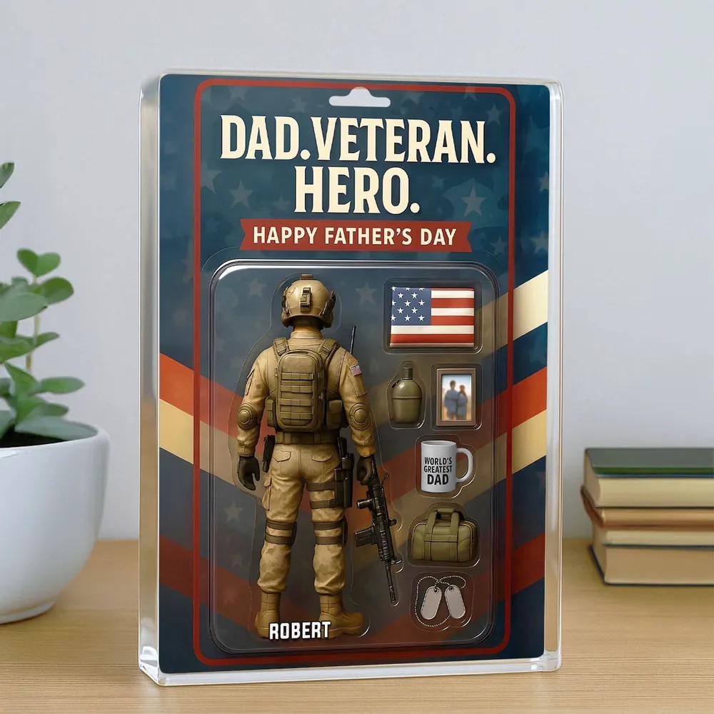Dad, Veteran, Hero – Custom Figure Personalized Acrylic Block Plaque, 2025 Father's Day Gift for Him or Dad