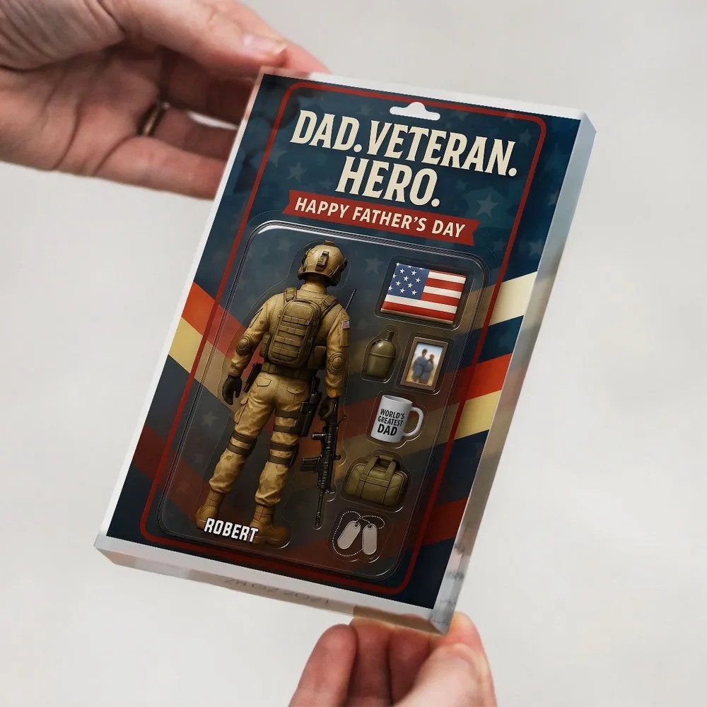 Dad, Veteran, Hero – Custom Figure Personalized Acrylic Block Plaque, 2025 Father's Day Gift for Him or Dad