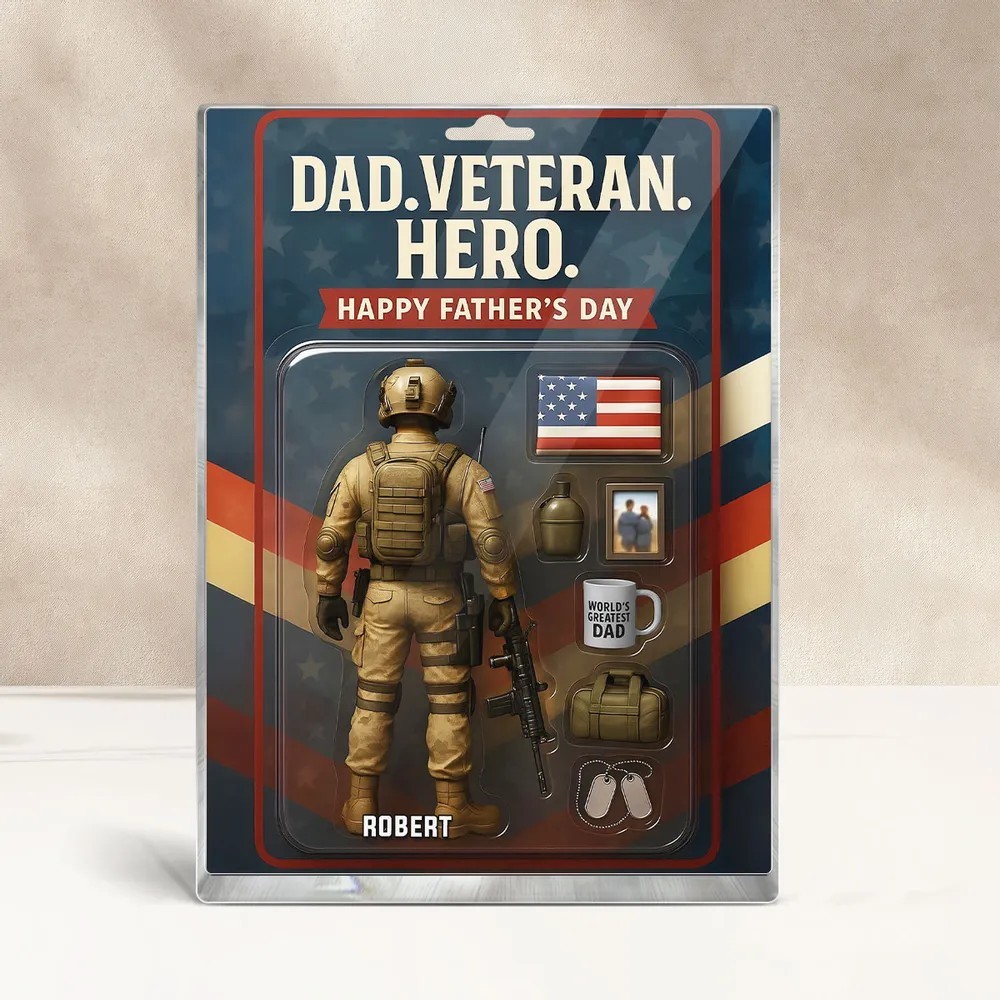 Dad, Veteran, Hero – Custom Figure Personalized Acrylic Block Plaque, 2025 Father's Day Gift for Him or Dad