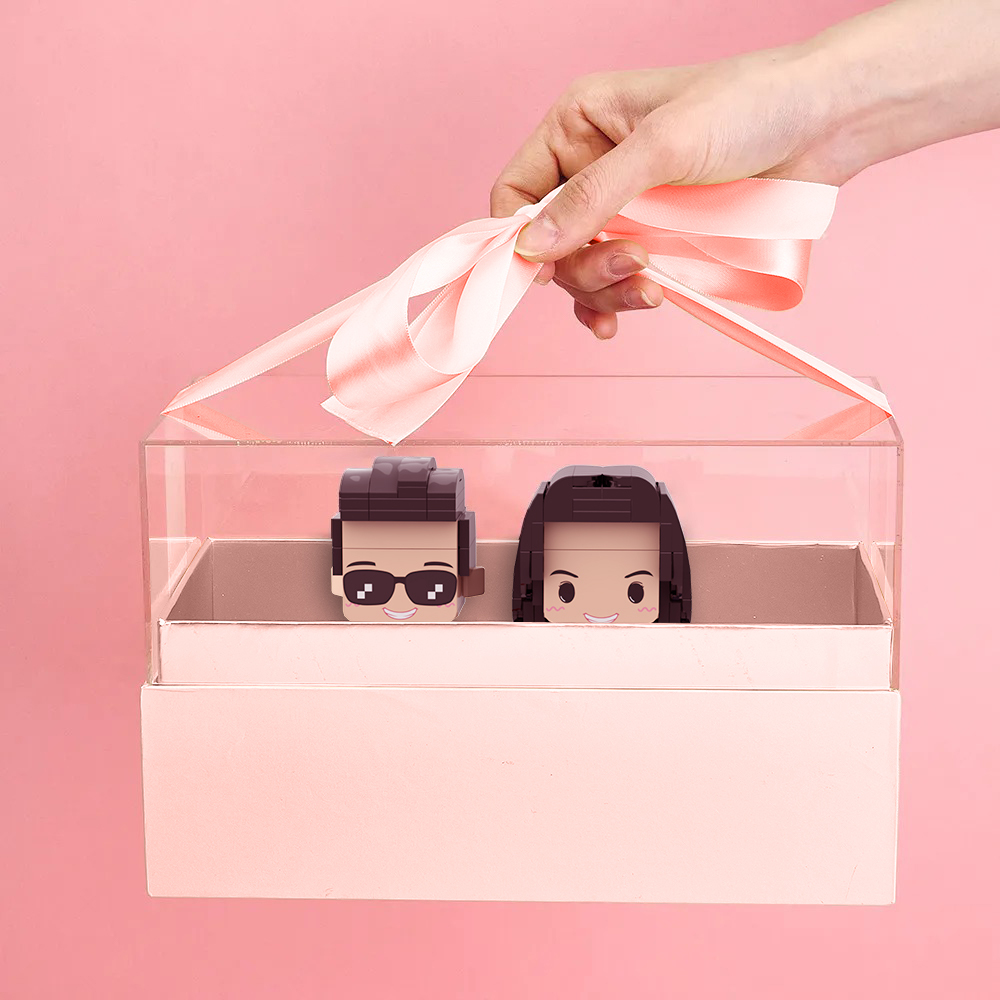 Custom Fully Body 2 People Custom Brick Figures with Gift Box Valentine's Day Gift